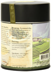 Detailed bowl of toasted brown rice and green tea leaves highlighting natural ingredients