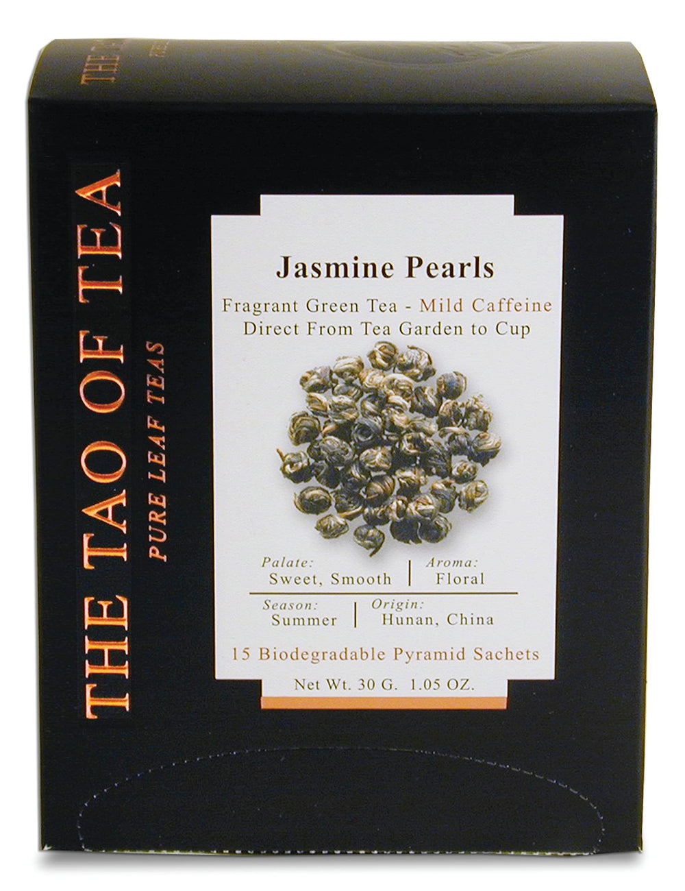 The Tao of Tea front packaging showing box of 15 sachets and clear branding