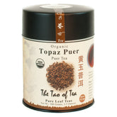 The Tao of Tea Topaz Puer tin front showing label and compact packaging benefit freshness