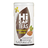 The Republic of Tea front packaging showing HiCAF Breakfast Black Tea and high caffeine benefit