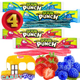 Think Candy front view of four trays and resealable bag showing flavors and packaging benefit