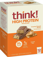 thinkThin front box showing 12-count packaging and protein claim