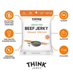 Think Jerky close-up texture of jerky strips highlighting moist, slow-cooked bite