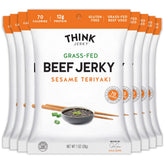 Think Jerky front packaging showing sesame teriyaki flavor and benefits