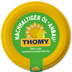 Thomy mayonnaise bottle beside measuring scale, showing compact 250ml convenience