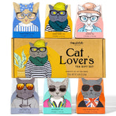 Thoughtfully front of box showing cat art and flavor names for easy gifting
