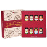 Thoughtfully global spice set front packaging showing all eight bottles and gift-ready display