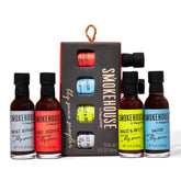 Thoughtfully front packaging showing four sauces and appealing presentation