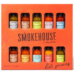 Thoughtfully smokehouse full set front view showing ten sampler bottles and packaging benefit easy gifting
