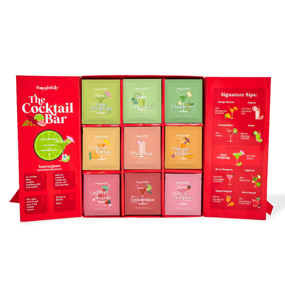 Thoughtfully box front view showing gift-ready cocktail variety pack benefits