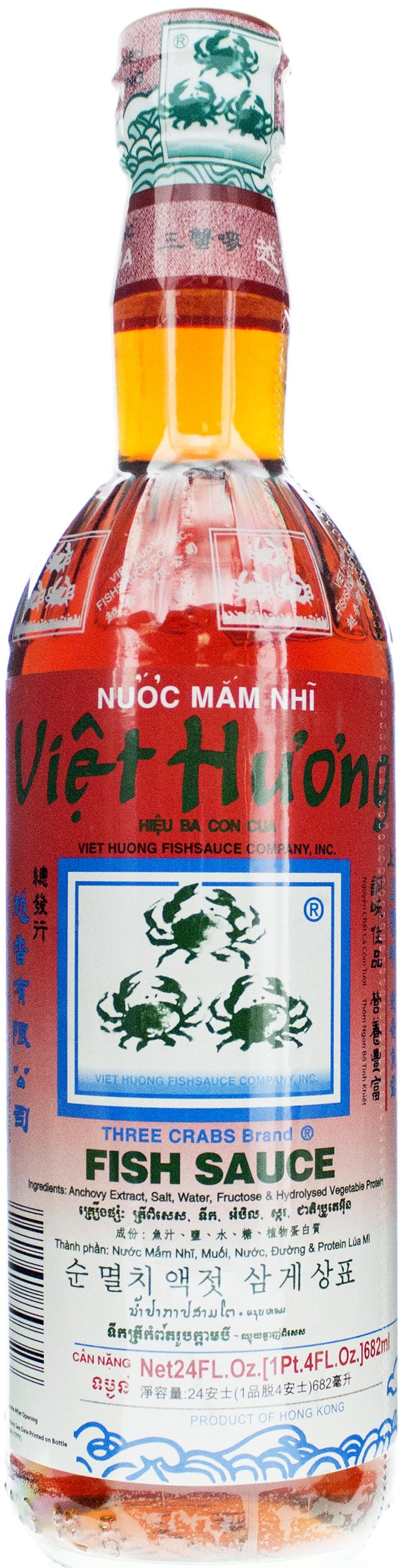 Three Crabs fish sauce front bottle showing label and 24-ounce size for authentic flavor