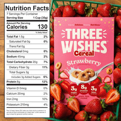 Three Wishes cereal poured into bowl with milk for a protein-packed breakfast