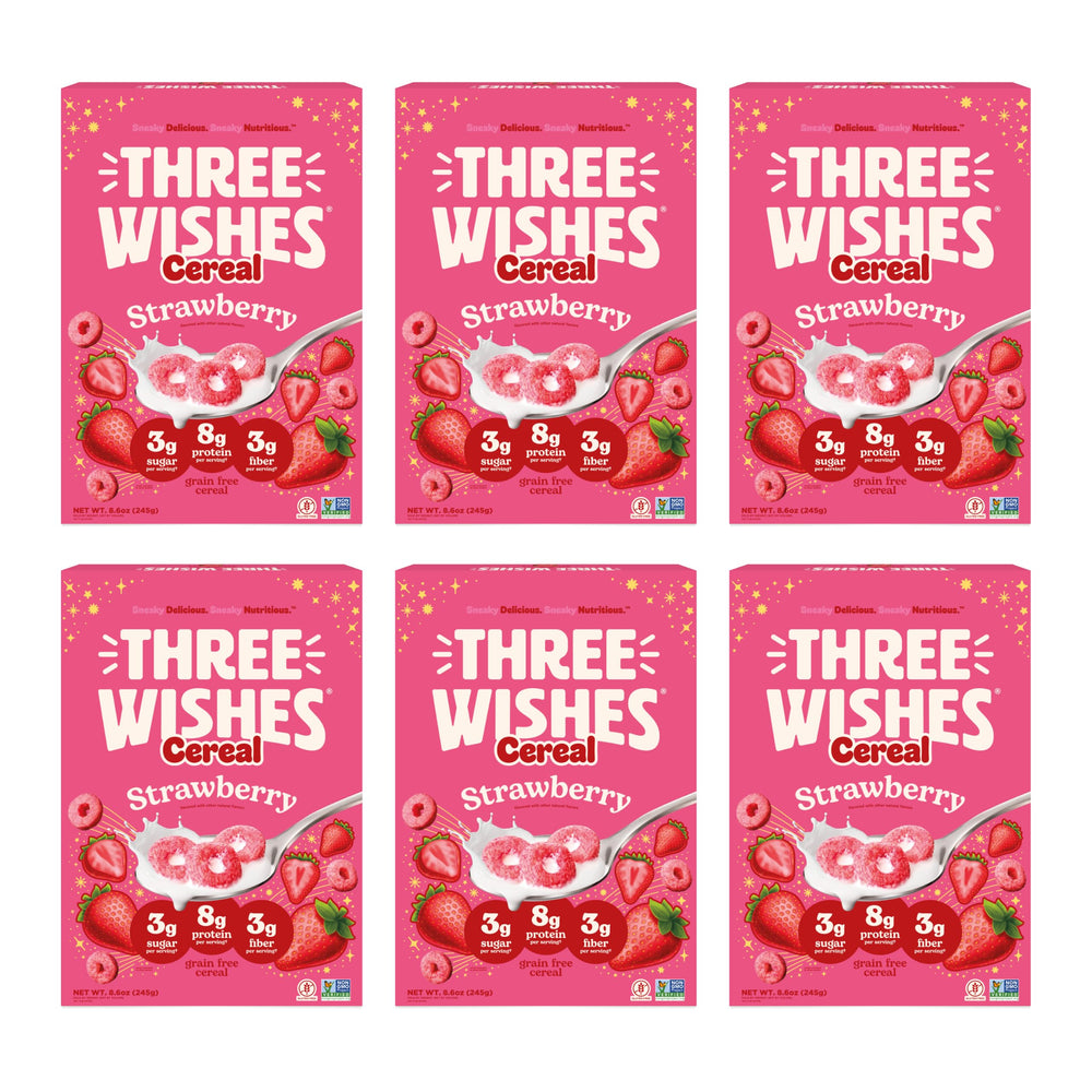 Three Wishes front box showing strawberry cereal and branding for clear choice