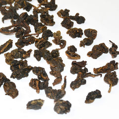 TIAN HU SHAN dry leaves texture illustrating dark brown roast and full-bodied appearance