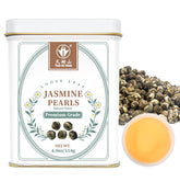Tian Hu Shan tin front view showing compact jasmine tea storage and freshness