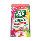 Tic Tac front packaging showing bulk 8-pack and bright fruit variety benefit convenience