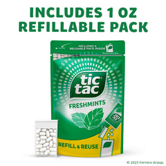 Tic Tac mint texture detail showing small crunchy mints and quick-flavor benefit