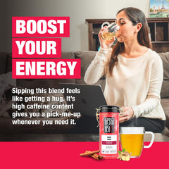 Tiesta Tea brewed cup from above showing deep color and inviting warmth