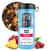 Tiesta Tea front packaging showing cherry blend and bright flavor benefits