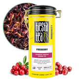 Tiesta Tea fireberry tin front view showing bright packaging and easy storage benefit