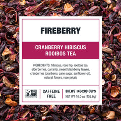 Tiesta Tea loose leaves close-up showing hibiscus and rooibos texture and vibrant color