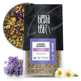 Tiesta Tea front packaging showing lavender chamomile blend and calming branding
