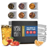 Tiesta Tea front packaging showing six cold brew flavors and convenience