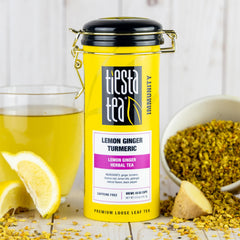 Tiesta Tea close-up of loose-leaf ingredients highlighting visible roots and citrus for rich aroma