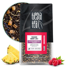 Tiesta Tea pouch front view showing colorful packaging and freshness benefit