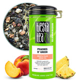 Tiesta Tea pouch front view showing peach green tea packaging and gifting appeal