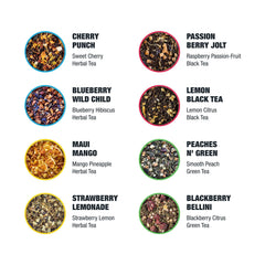 Tiesta Tea open pouch displaying loose leaf blend and easy reseal convenience