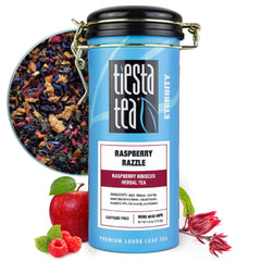 Tiesta Tea front tin showing Raspberry Razzle for vibrant storage