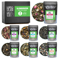 Tiesta Tea sampler box front showing seven green tea pouches for easy tasting