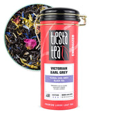Tiesta Tea tin front view showing Victorian Earl Grey branding and fresh storage benefit