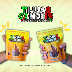 Tijuas coated-detail of chili and chamoy on gummy offering bold spicy flavor