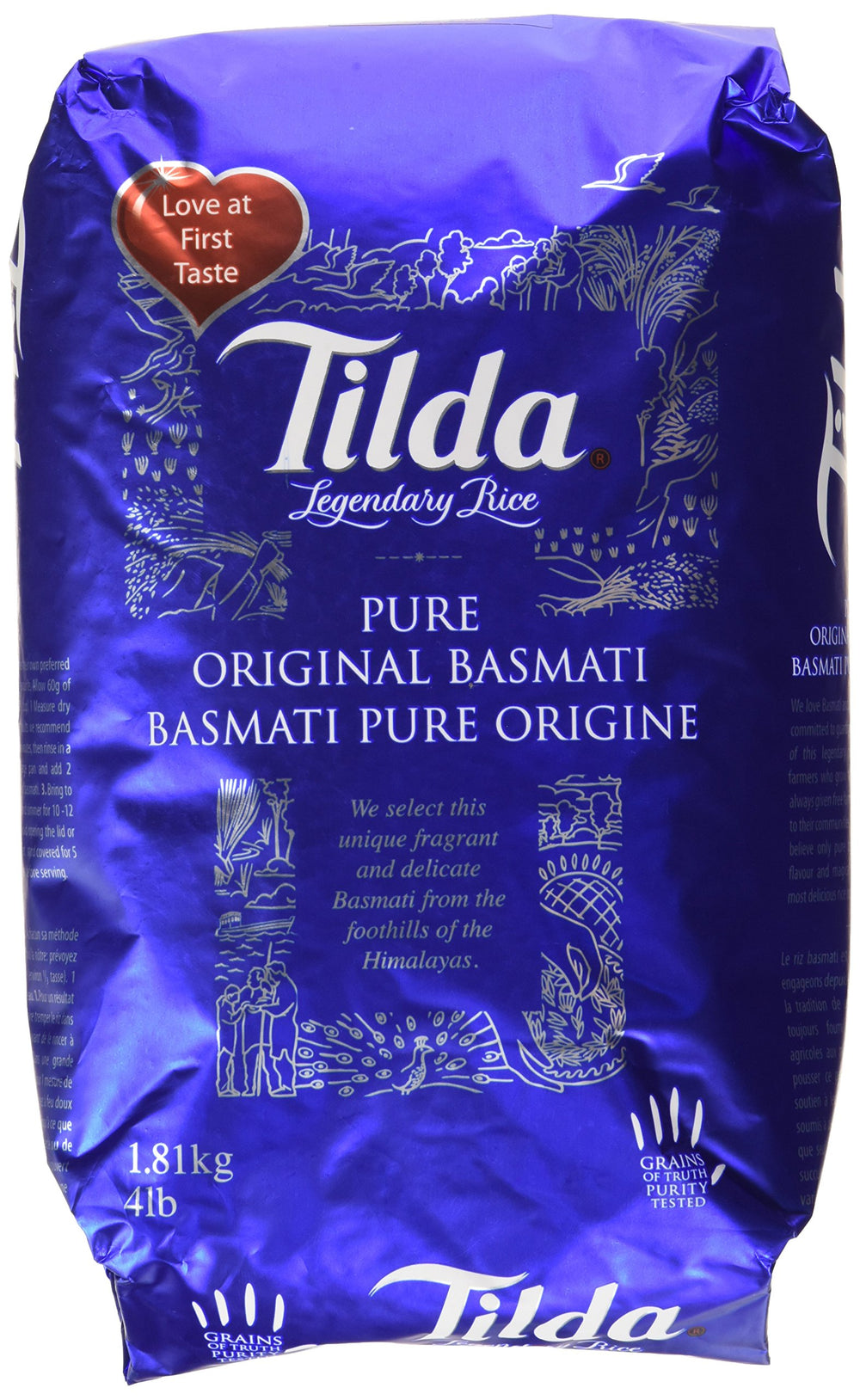 Tilda front packaging showing product and weight, clear branding and convenience