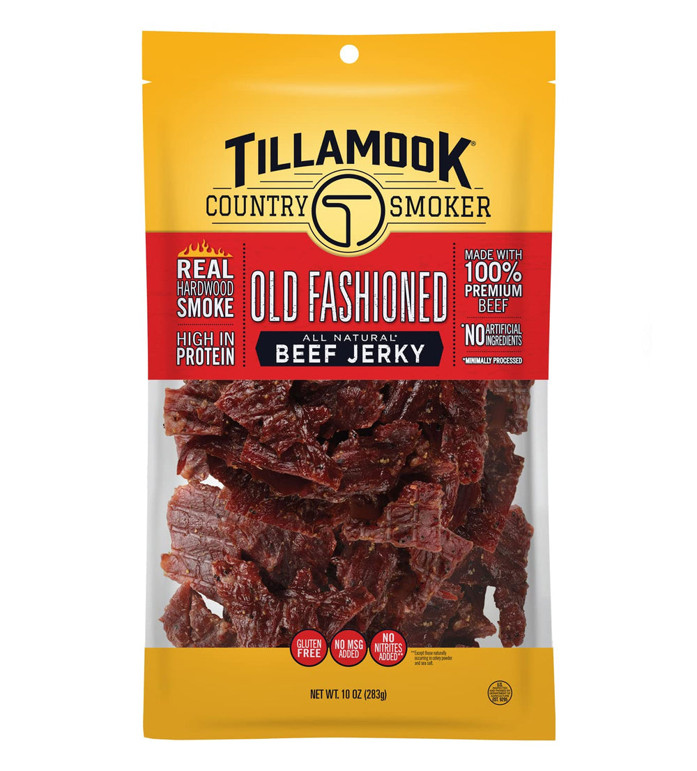 Tillamook Country Smoker front packaging showing 10 oz bag and label benefits