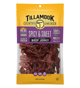 Tillamook Country Smoker front packaging showing spicy & sweet flavor and resealable pouch benefit