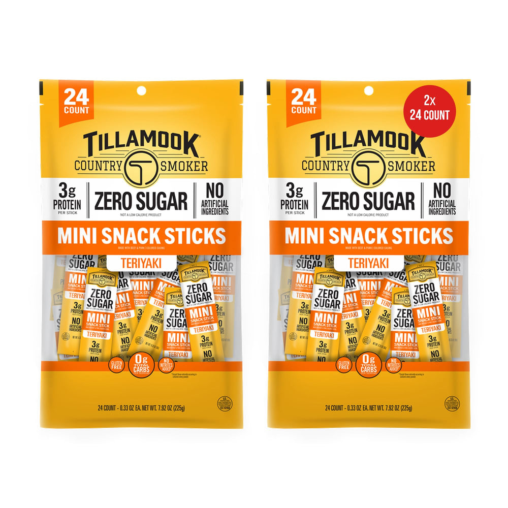 Tillamook Country Smoker front packaging showing 48-count convenience and zero sugar benefit