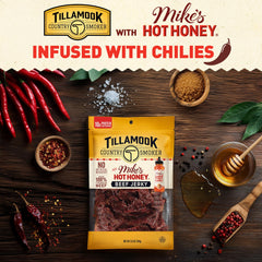 Tillamook Country Smoker sliced strips on wood board showing savory sweet contrast