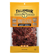 Tillamook Country Smoker front packaging showing 10 oz pouch and honey glazed jerky offering convenience