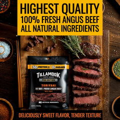 Tillamook PRO beef jerky held in hand demonstrating portable high-protein snack