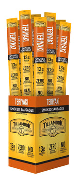 Tillamook Country Smoker front packaging showing 24-count teriyaki sticks and convenience