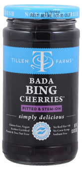 Tillen Farms front jar view showing label and clear cherries with shelf appeal