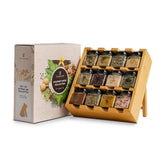 TILZ GEAR front view showing three-tier rack and twelve labeled jars for tidy access