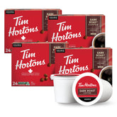 Tim Hortons front packaging showing 96-count pods and clear branding benefit convenience