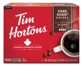 Tim Hortons dark roast front box showing 100-count and convenience