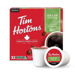 Tim Hortons box front view showing branding and 32-count convenience