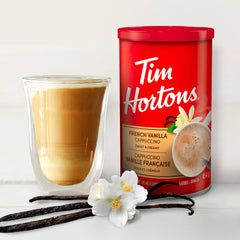 Tim Hortons French Vanilla cup on a kitchen counter illustrating easy at-home café-style enjoyment
