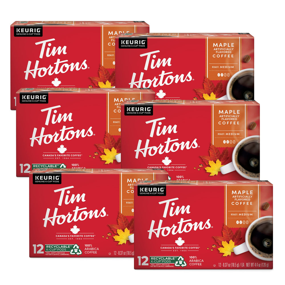 Tim Hortons front packaging showing maple K-Cup pods and benefits